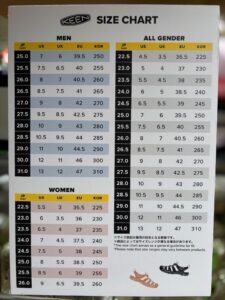 KEEN サイズチャート